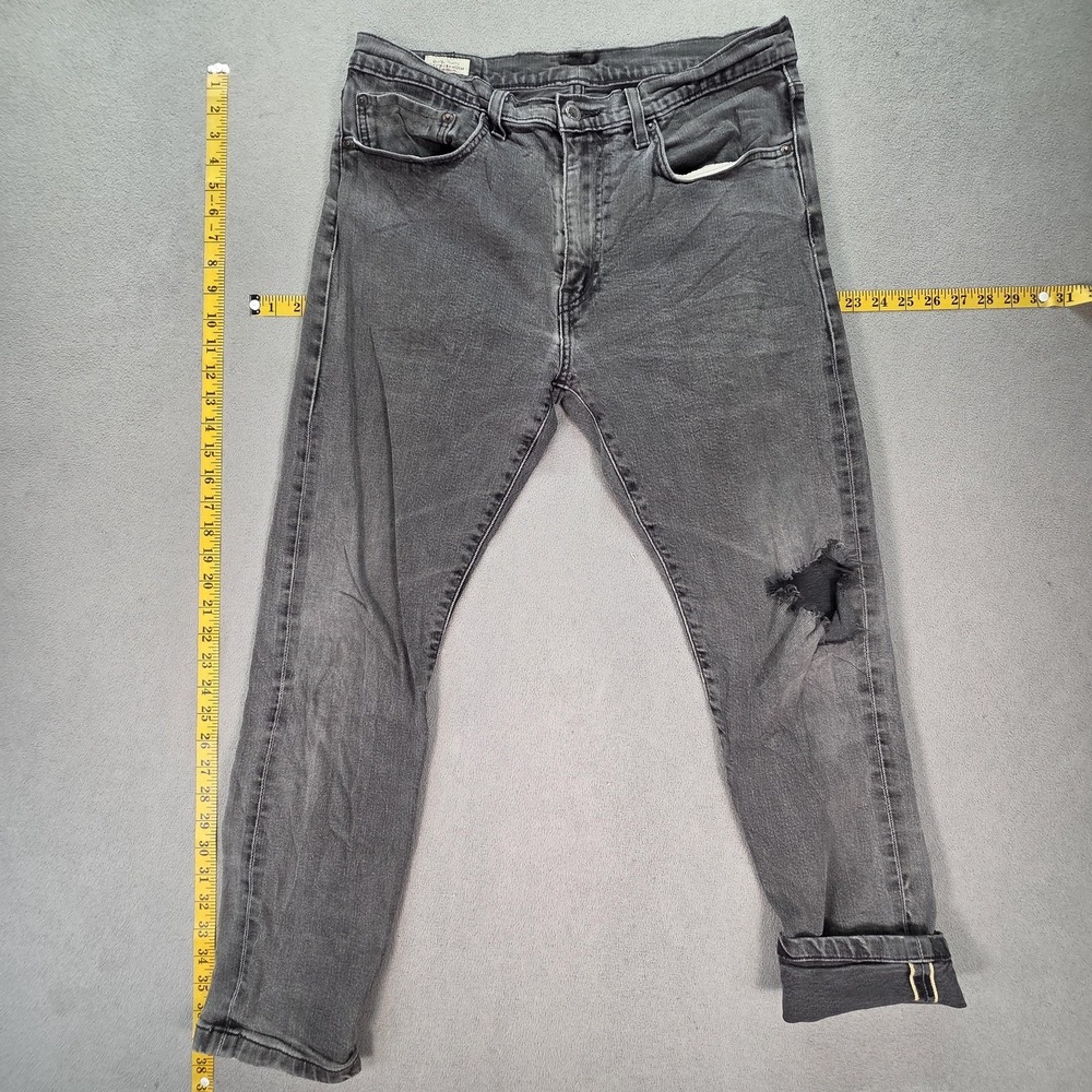 Levis 512 Jeans Mens Selvedge Black Slim Tapered Altered Hem Fits 32x28